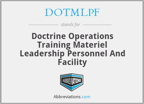 DOTMLPF - Doctrine Operations Training Materiel Leadership Personnel And Facility